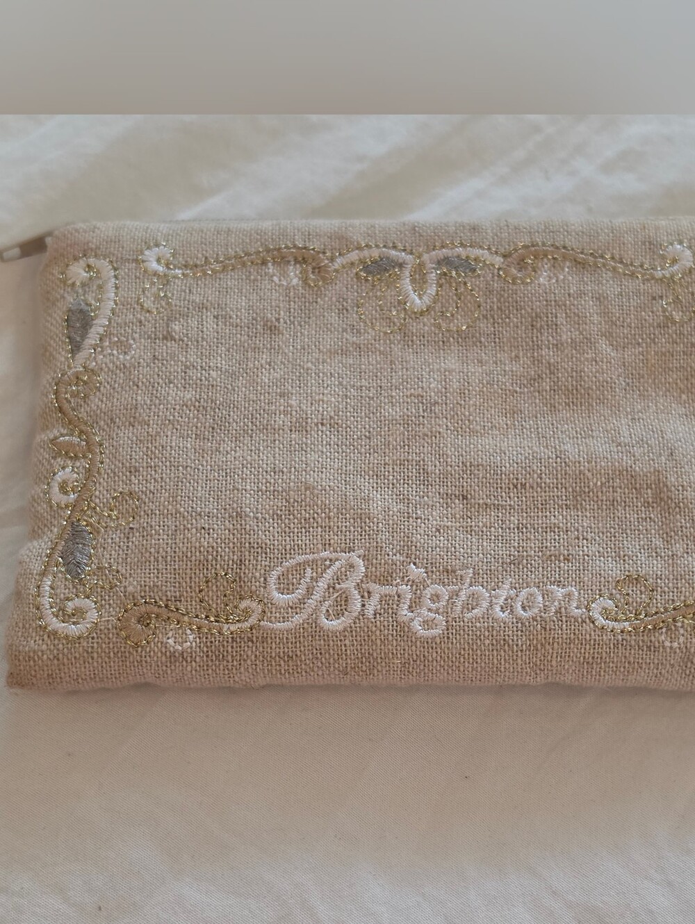 Brighton Linen Cosmetic Zip Up Pouch Vintage